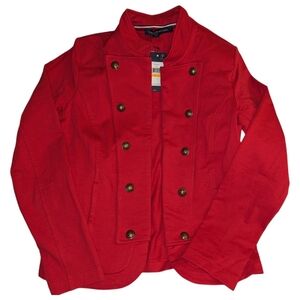NWT Tommy Hilfiger Epaulette Military Style Band Blazer Bold Red Vintage Gift